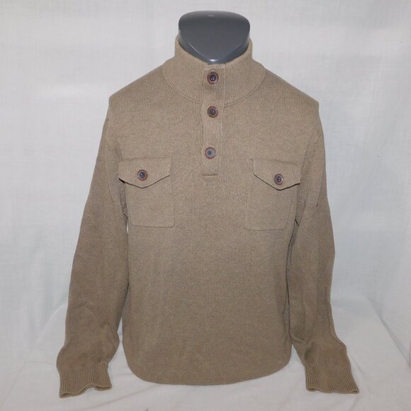 Banana Republic Mens L Tan Light Brown Button Turtle neck Military Style Sweater - Picture 1 of 12